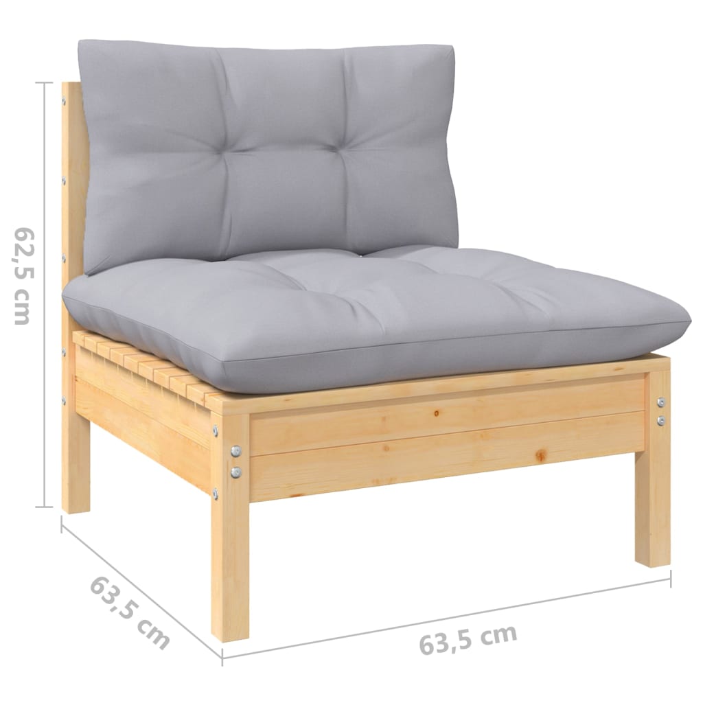 Set Divani da Giardino 9 pz con Cuscini Grigi Massello di Pino | homemem39