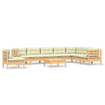 Set Divani da Giardino 9 pz con Cuscini Crema Massello di Pino | homemem39
