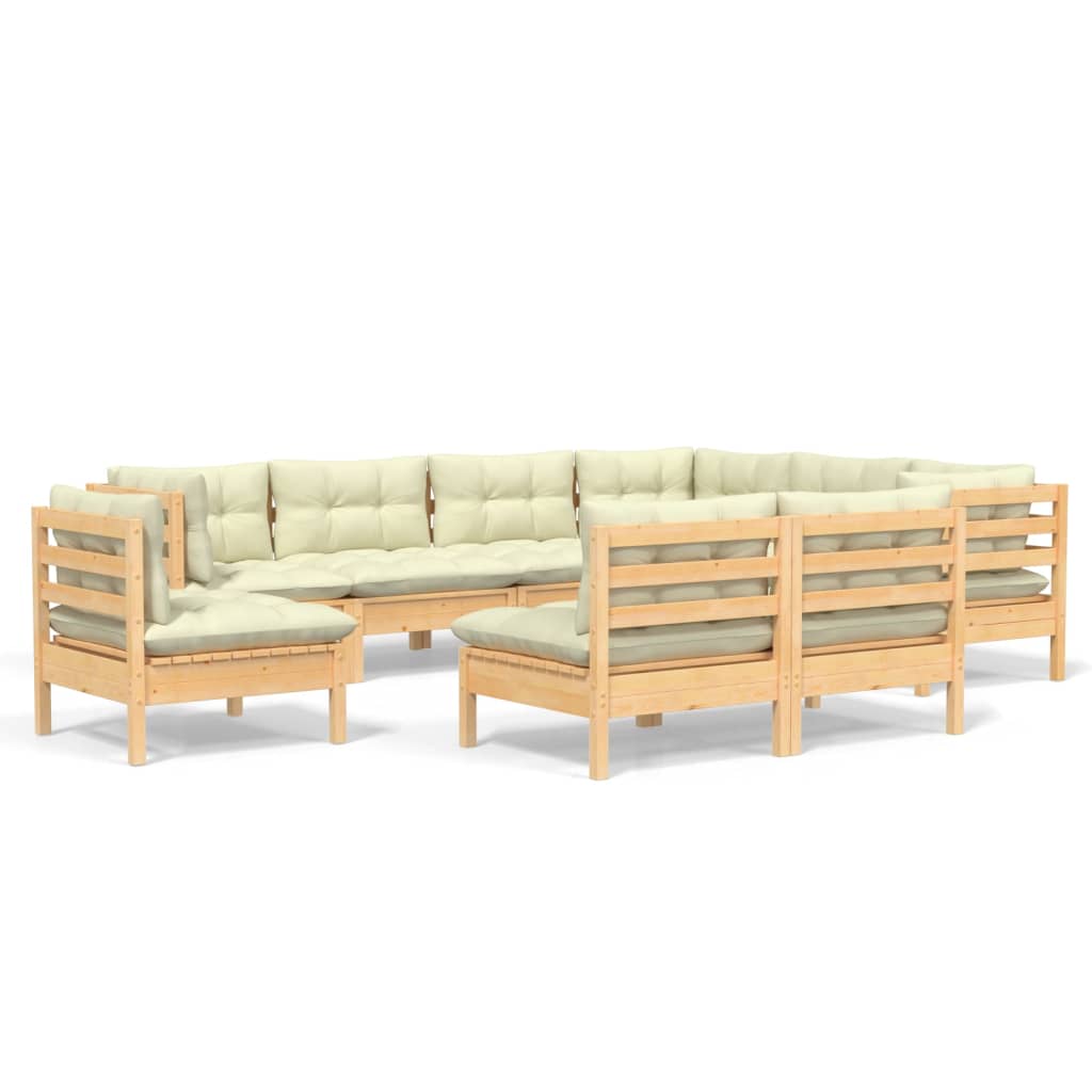 Set Divani da Giardino 9 pz con Cuscini Crema Massello di Pino | homemem39