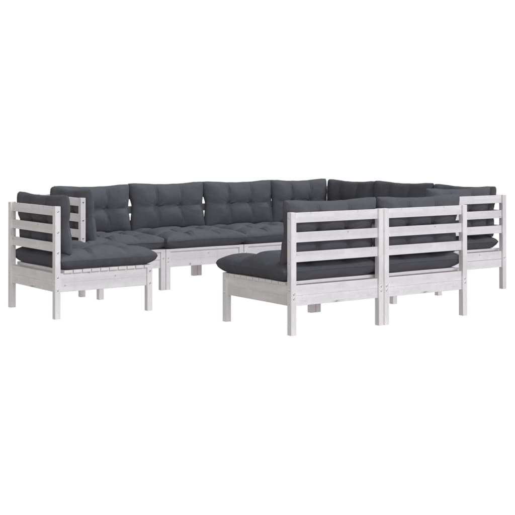 Set Divani da Giardino 9 pz con Cuscini Bianchi Legno di Pino | homemem39