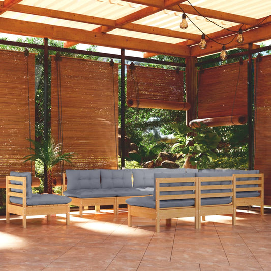 Set Divani da Giardino 10 pz con Cuscini Grigi Massello di Pino | homemem39