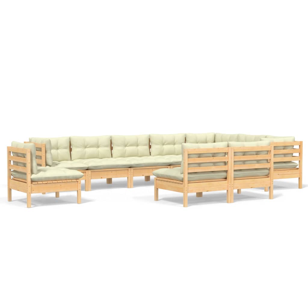 Set Divani da Giardino 10 pz con Cuscini Crema Massello di Pino | homemem39