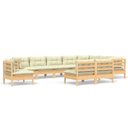 Set Divani da Giardino 10 pz con Cuscini Crema Massello di Pino | homemem39
