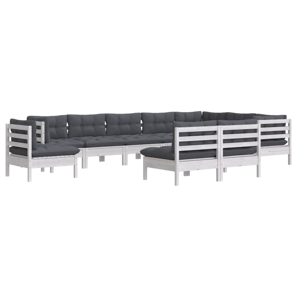 Set Divani da Giardino 10 pz con Cuscini Bianchi Legno di Pino | homemem39