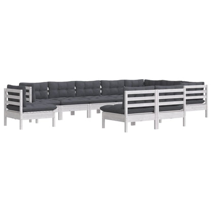 Set Divani da Giardino 10 pz con Cuscini Bianchi Legno di Pino | homemem39