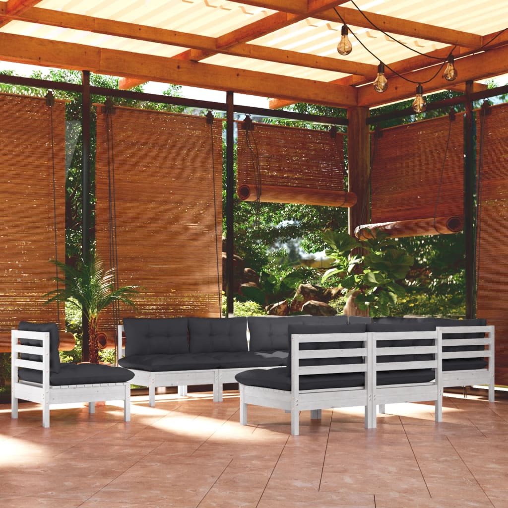 Set Divani da Giardino 10 pz con Cuscini Bianchi Legno di Pino | homemem39