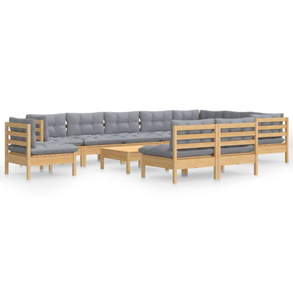 Set Divani da Giardino 11 pz con Cuscini Grigi Massello di Pino | homemem39