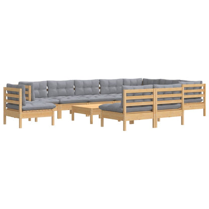 Set Divani da Giardino 11 pz con Cuscini Grigi Massello di Pino | homemem39