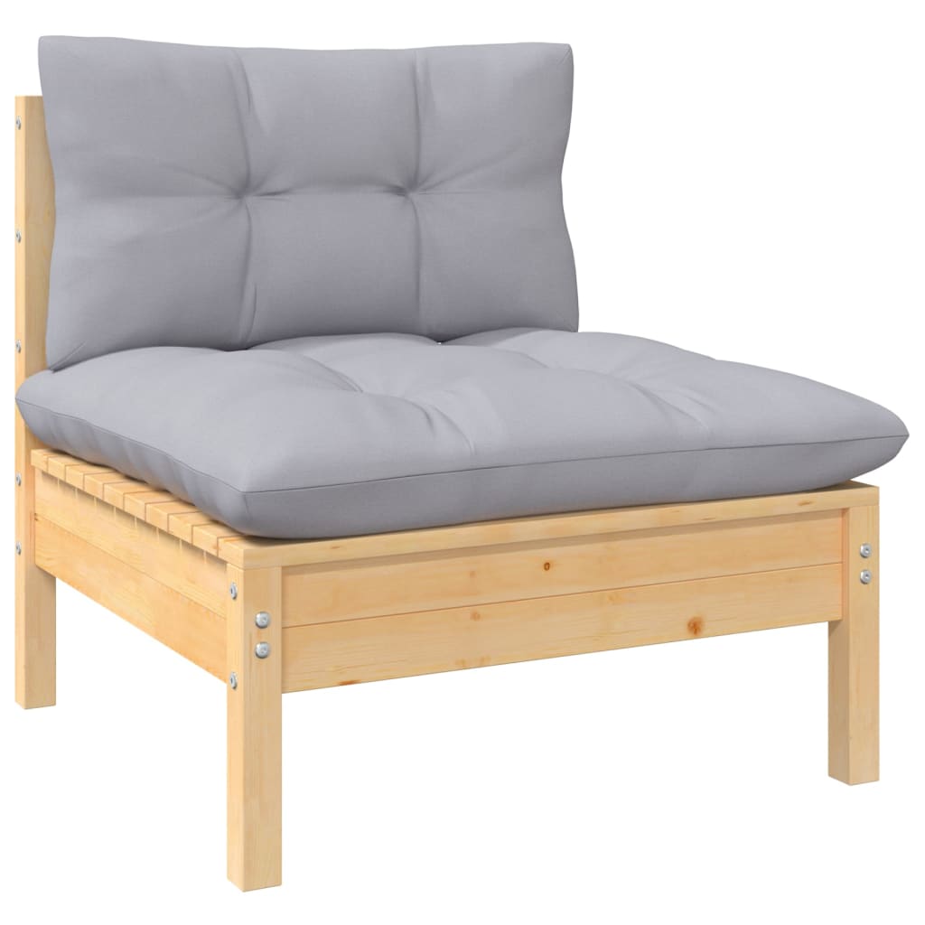 Set Divani da Giardino 11 pz con Cuscini Grigi Massello di Pino | homemem39