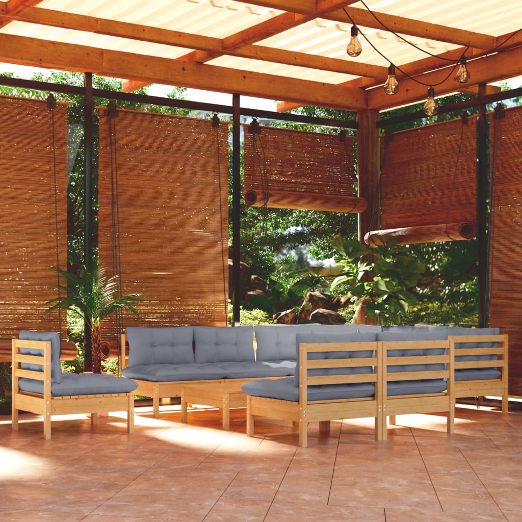 Set Divani da Giardino 11 pz con Cuscini Grigi Massello di Pino | homemem39