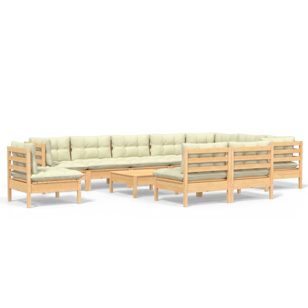 Set Divani da Giardino 11 pz con Cuscini Crema Massello di Pino | homemem39