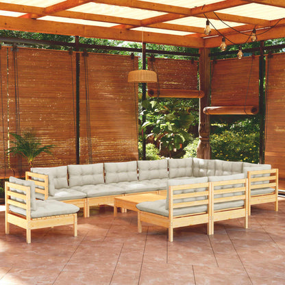 Set Divani da Giardino 11 pz con Cuscini Crema Massello di Pino | homemem39