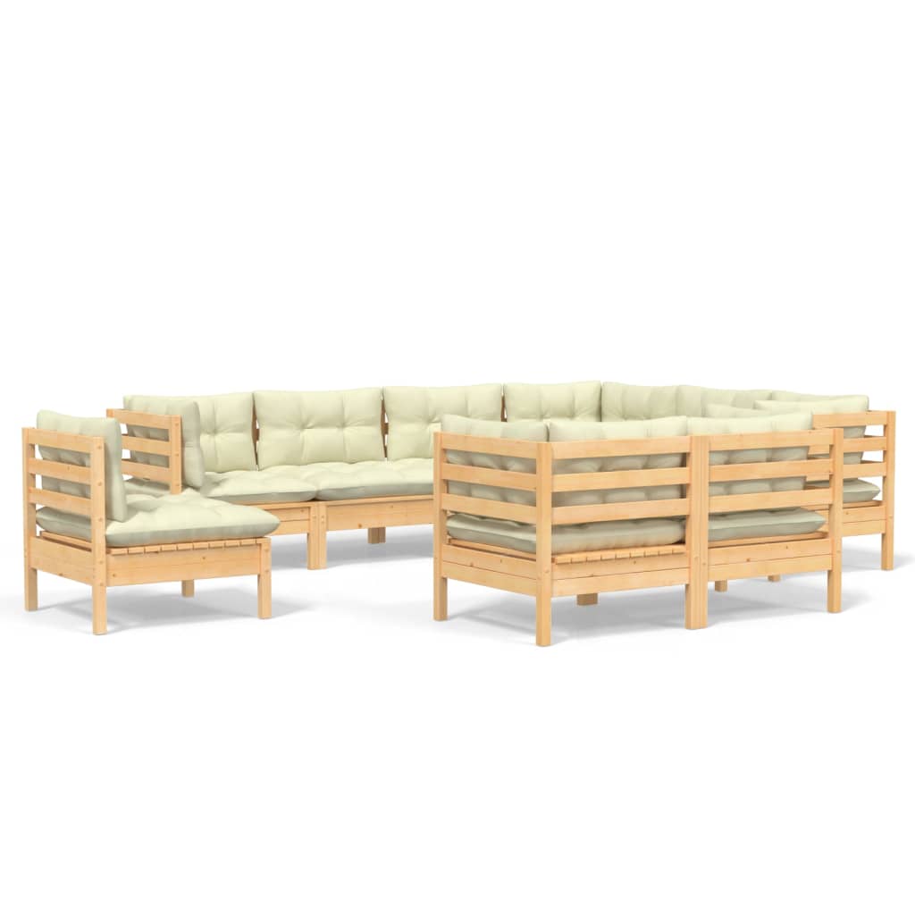 Set Divani da Giardino 9 pz con Cuscini Crema Massello di Pino | homemem39