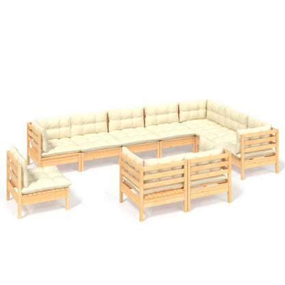 Set Divani da Giardino 10 pz con Cuscini Crema in Massello di Pino | homemem39
