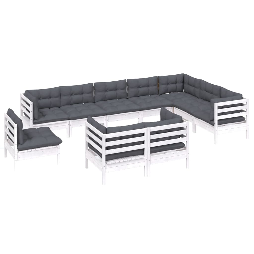 Set Divani da Giardino 10 pz con Cuscini Bianchi Legno di Pino | homemem39