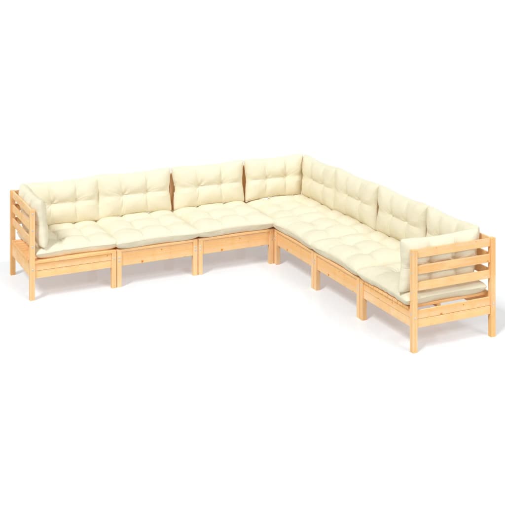 Set Divani da Giardino 7 pz con Cuscini Crema in Massello di Pino | homemem39