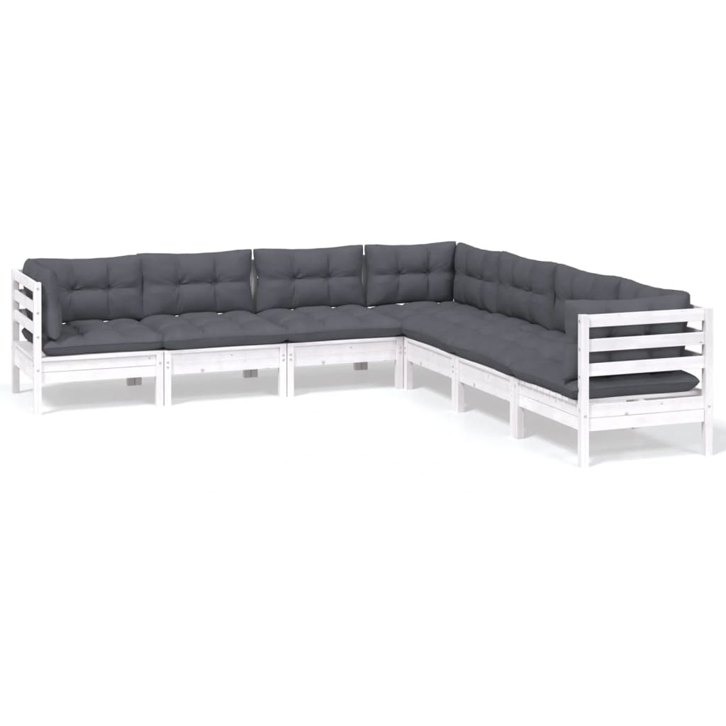 Set Divani da Giardino 7 pz con Cuscini Bianchi Legno di Pino | homemem39