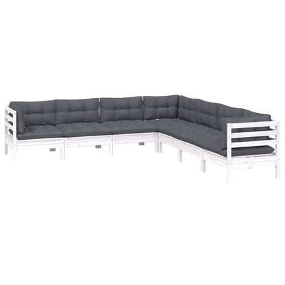Set Divani da Giardino 7 pz con Cuscini Bianchi Legno di Pino | homemem39