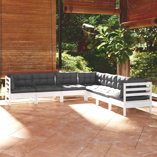 Set Divani da Giardino 7 pz con Cuscini Bianchi Legno di Pino | homemem39