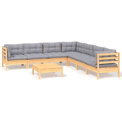 Set Divani da Giardino 8 pz con Cuscini Grigi Massello di Pino | homemem39