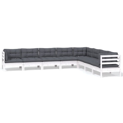 Set Divani da Giardino 8 pz con Cuscini Bianchi Legno di Pino | homemem39