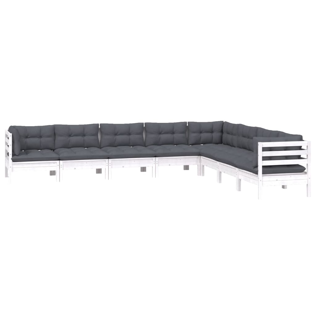 Set Divani da Giardino 8 pz con Cuscini Bianchi Legno di Pino | homemem39