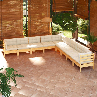 Set Divani da Giardino 9 pz con Cuscini Crema Massello di Pino | homemem39