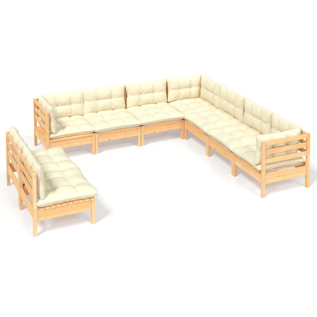 Set Divani da Giardino 9 pz con Cuscini Crema Massello di Pino | homemem39