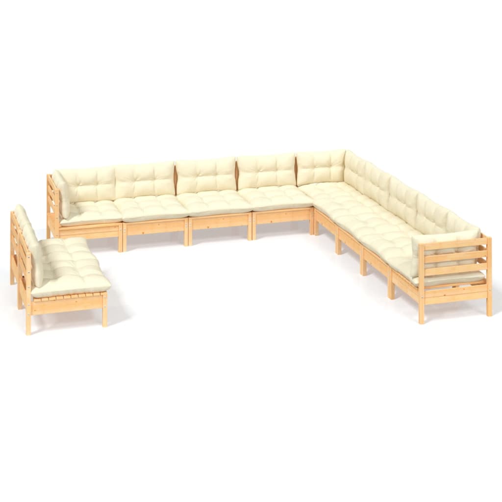 Set Divani da Giardino 11 pz con Cuscini Crema Massello di Pino | homemem39