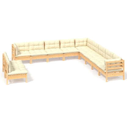 Set Divani da Giardino 11 pz con Cuscini Crema Massello di Pino | homemem39