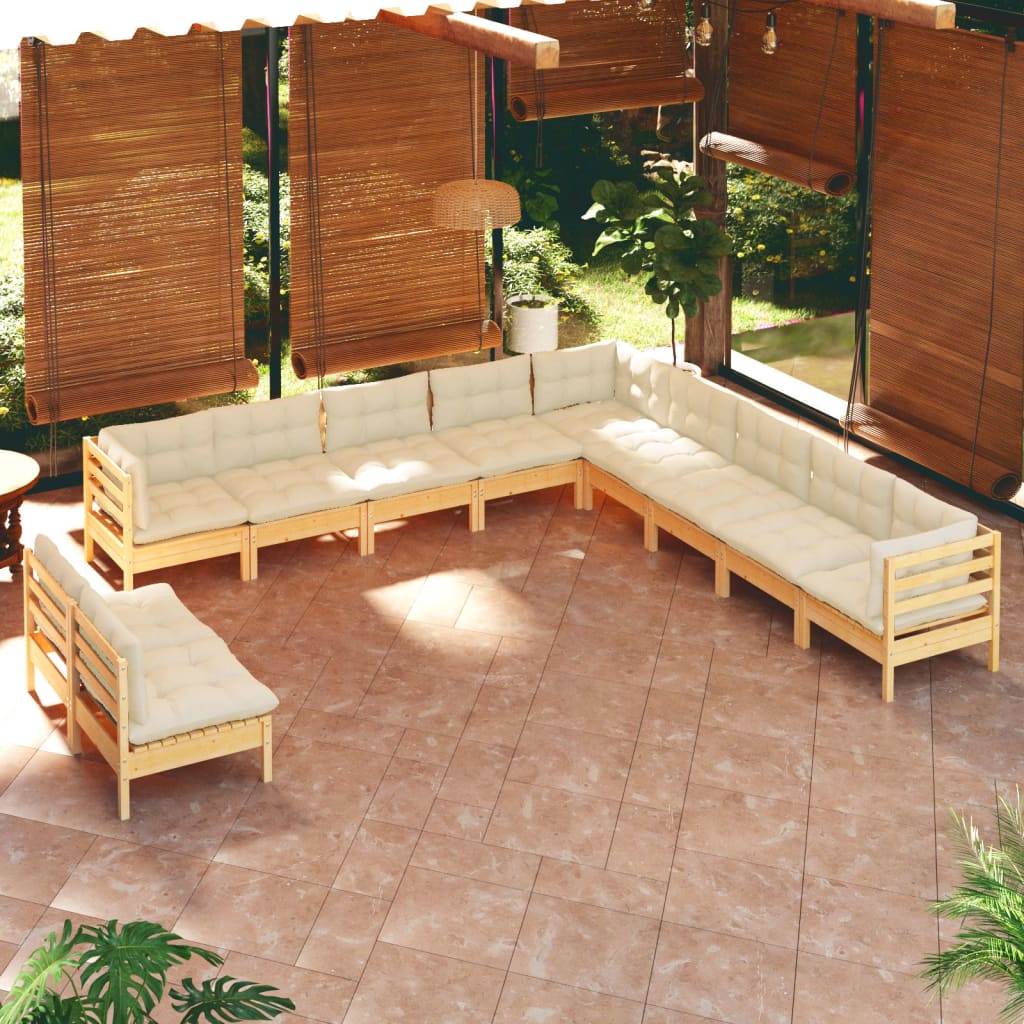 Set Divani da Giardino 11 pz con Cuscini Crema Massello di Pino | homemem39