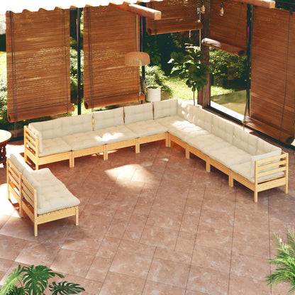Set Divani da Giardino 11 pz con Cuscini Crema Massello di Pino | homemem39