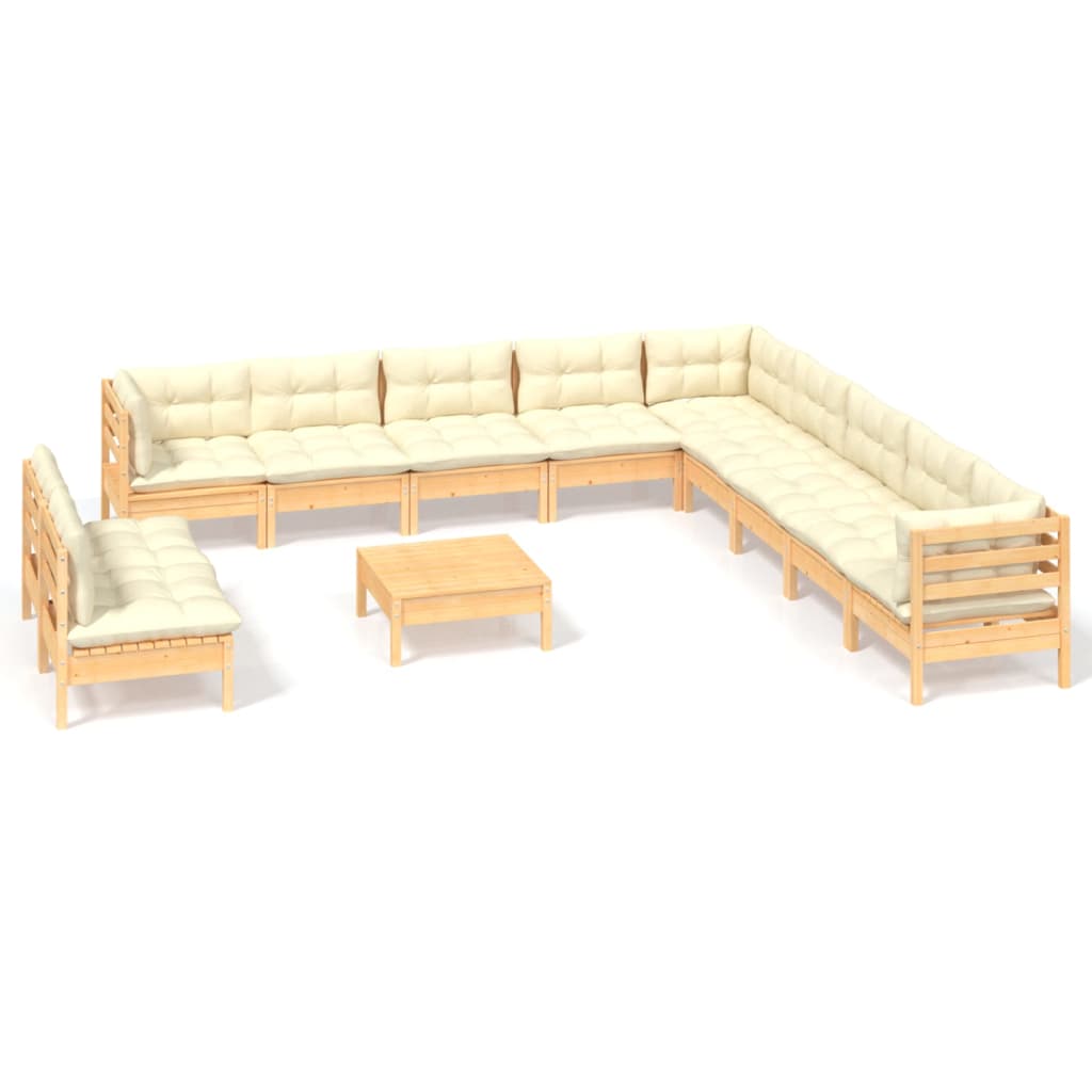 Set Divani da Giardino 12 pz con Cuscini Crema Massello di Pino | homemem39