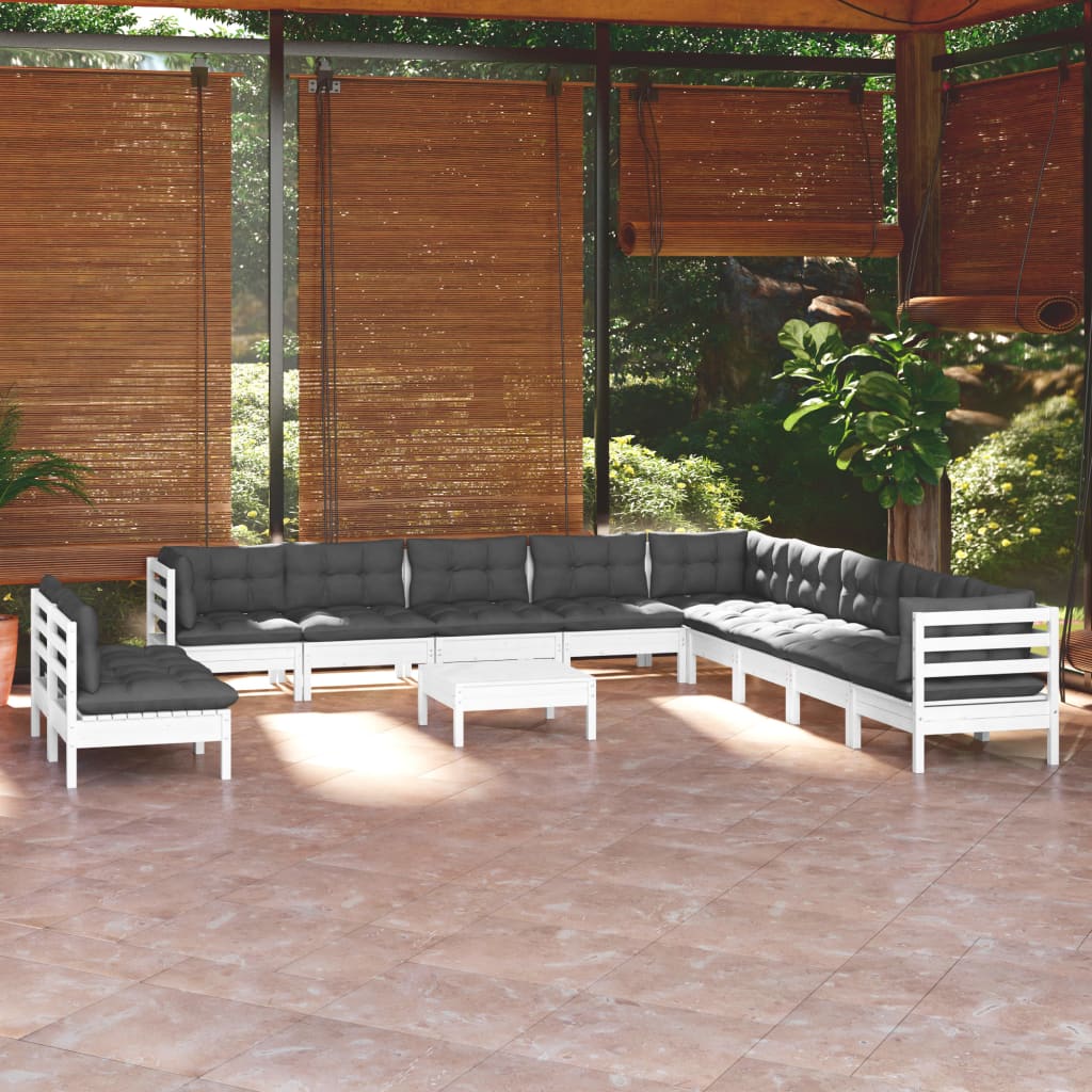 Set Divani da Giardino 12 pz con Cuscini Bianchi Legno di Pino - homemem39