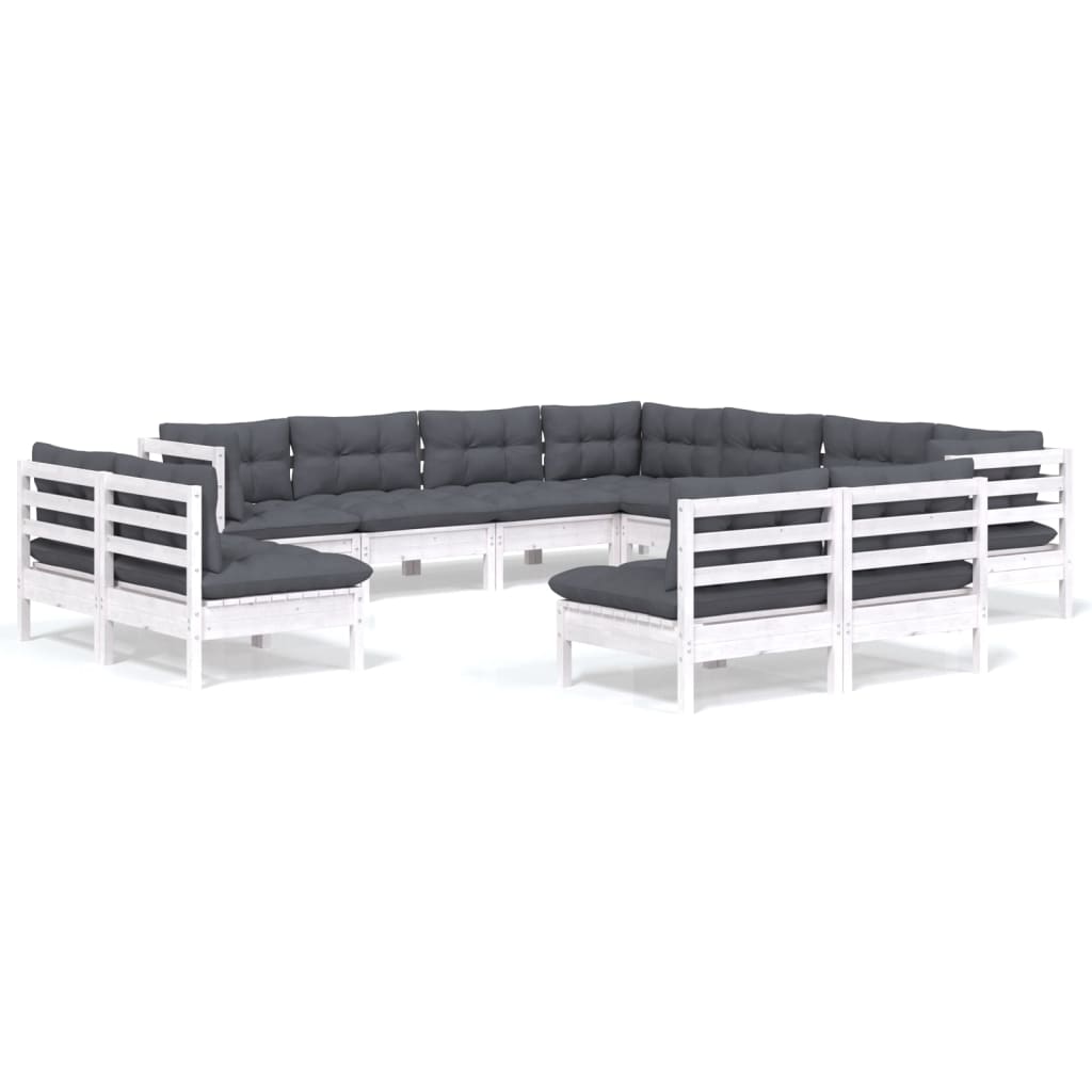 Set Divani da Giardino 11 pz con Cuscini Bianchi Legno di Pino | homemem39