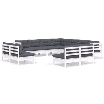 Set Divani da Giardino 11 pz con Cuscini Bianchi Legno di Pino - homemem39
