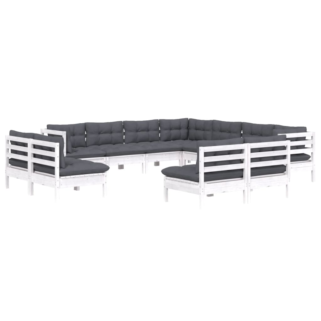 Set Divani da Giardino 11 pz con Cuscini Bianchi Legno di Pino | homemem39