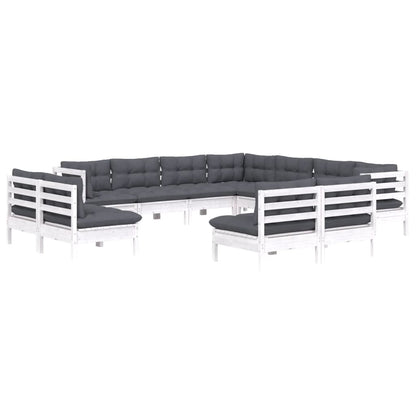 Set Divani da Giardino 11 pz con Cuscini Bianchi Legno di Pino | homemem39