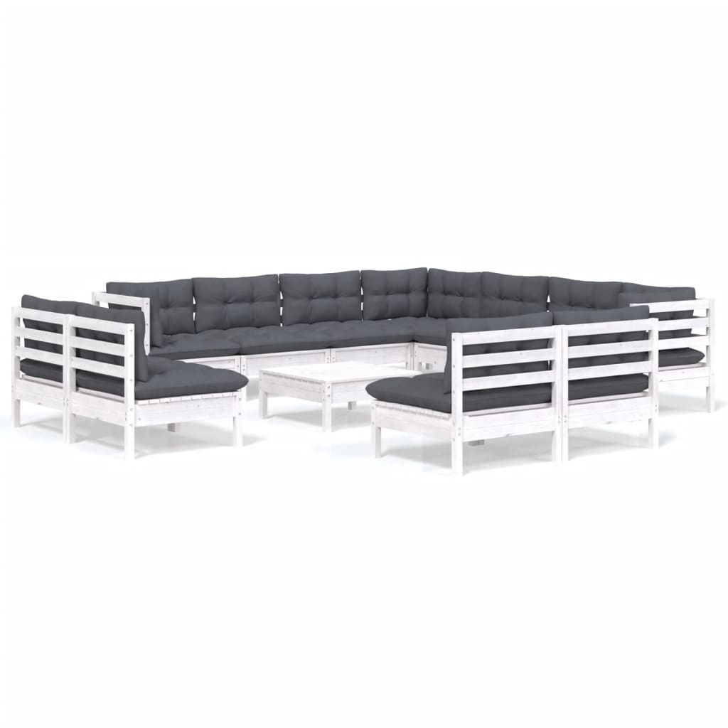 Set Divani da Giardino 12 pz con Cuscini Bianchi Legno di Pino - homemem39