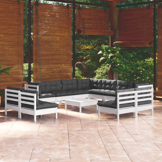 Set Divani da Giardino 12 pz con Cuscini Bianchi Legno di Pino - homemem39
