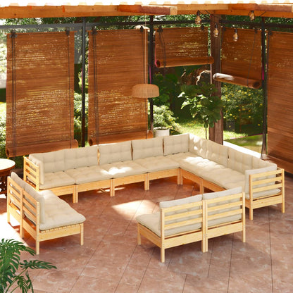 Set Divani da Giardino 12 pz con Cuscini Crema Massello di Pino | homemem39