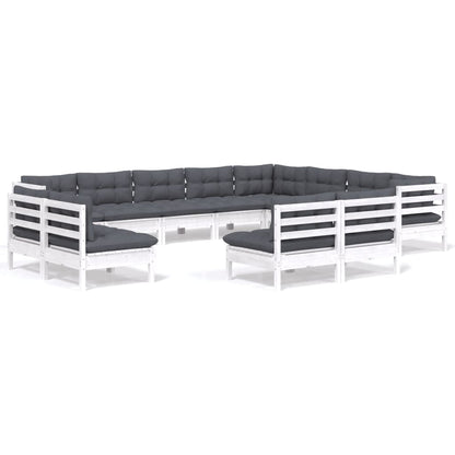 Set Divani da Giardino 12 pz con Cuscini Bianchi Legno di Pino | homemem39