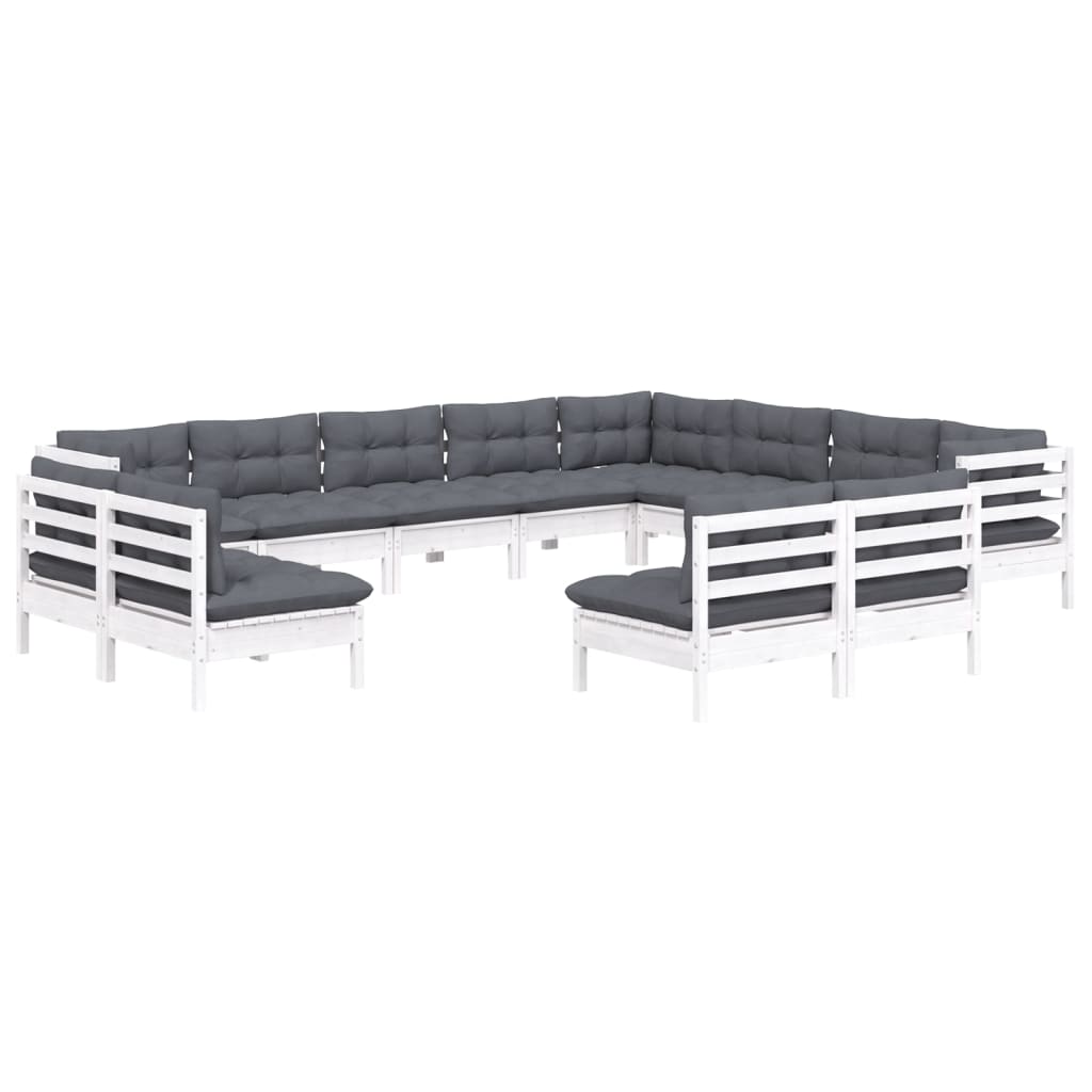 Set Divani da Giardino 12 pz con Cuscini Bianchi Legno di Pino | homemem39
