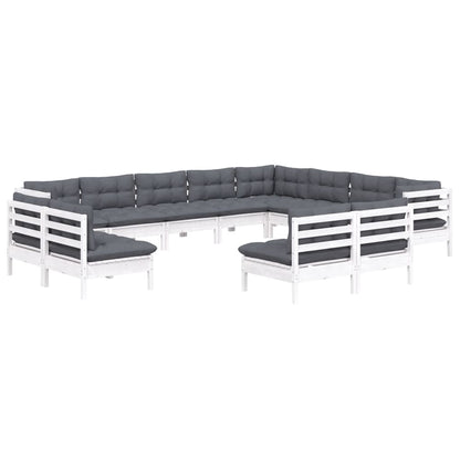 Set Divani da Giardino 12 pz con Cuscini Bianchi Legno di Pino | homemem39
