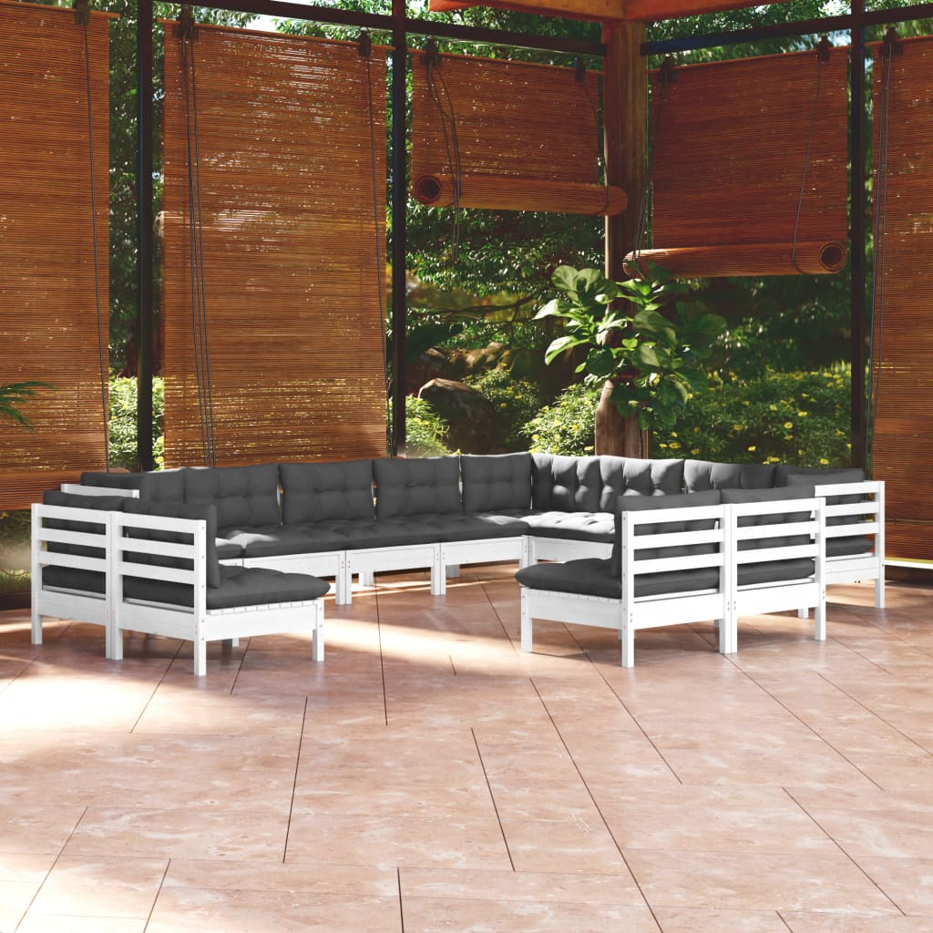Set Divani da Giardino 12 pz con Cuscini Bianchi Legno di Pino | homemem39