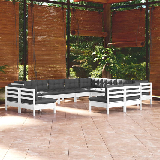 Set Divani da Giardino 12 pz con Cuscini Bianchi Legno di Pino - homemem39