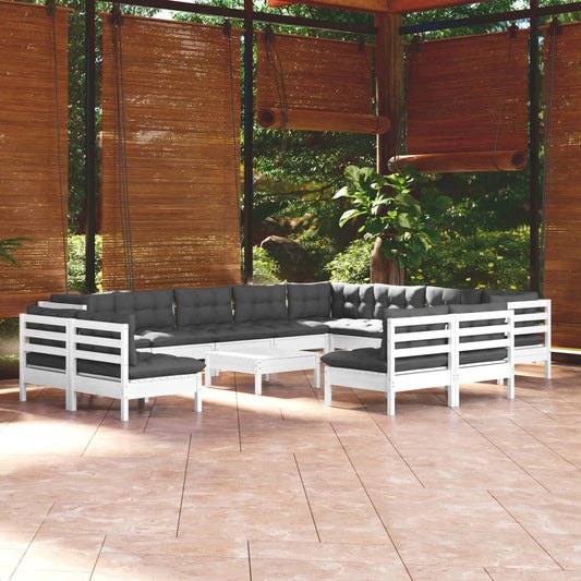 Set Divani da Giardino 13 pz con Cuscini Bianchi Legno di Pino - homemem39