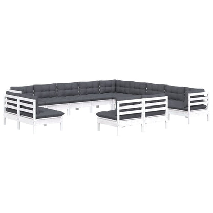 Set Divani da Giardino 13 pz con Cuscini Bianchi Legno di Pino | homemem39