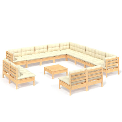 Set Divani da Giardino 14 pz con Cuscini Crema Massello di Pino | homemem39