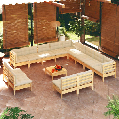 Set Divani da Giardino 14 pz con Cuscini Crema Massello di Pino | homemem39
